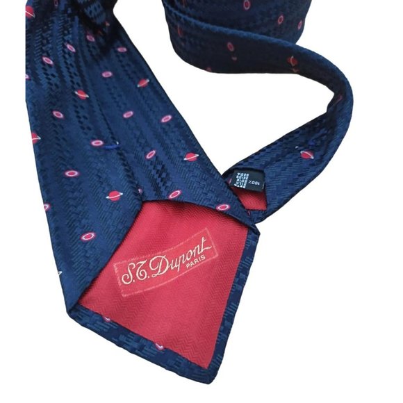 ST DUPONT Blue Geometric Silk Tie HANDMADE ITALY 60"/ 3.8" EC - Picture 5 of 6